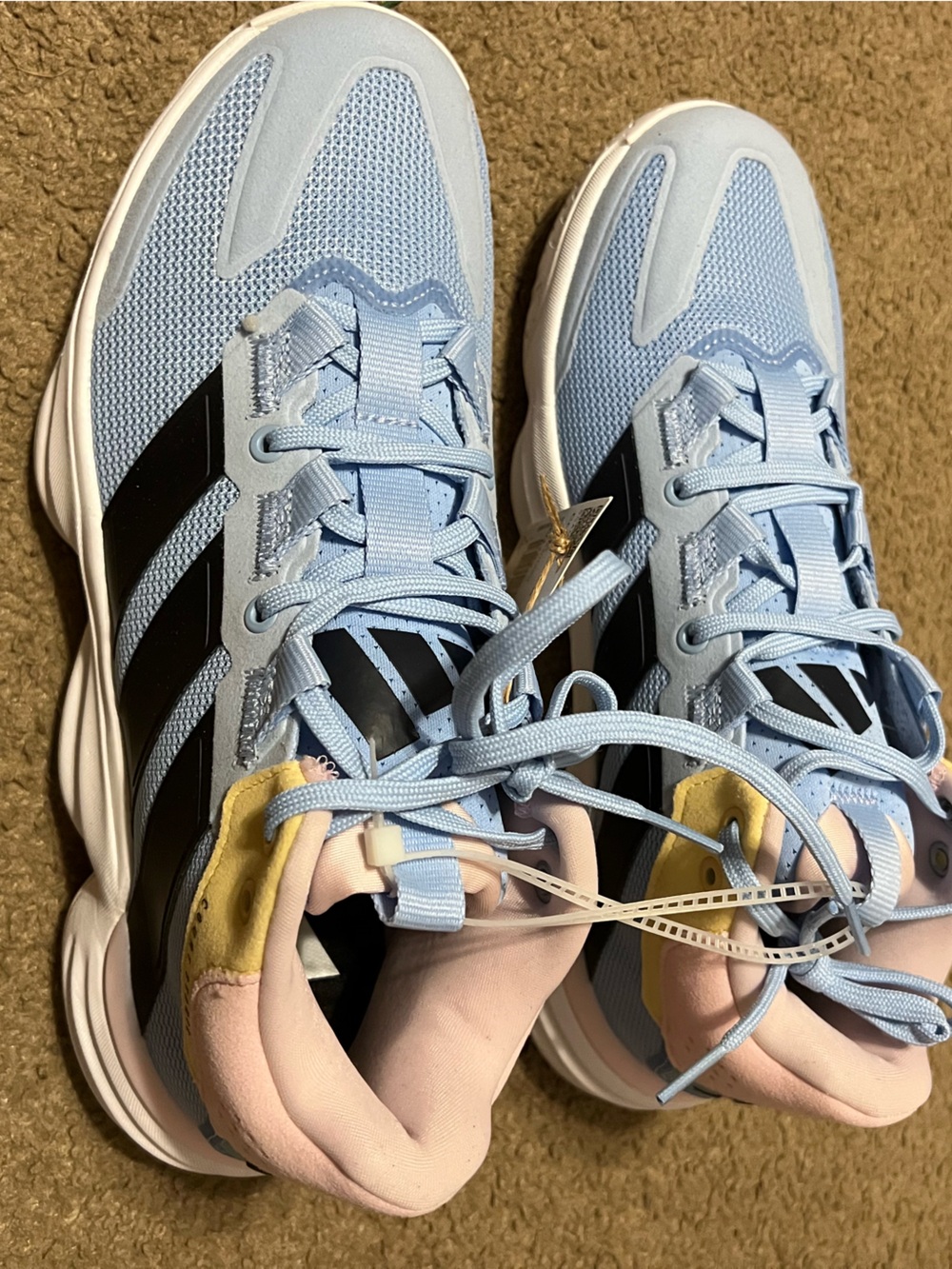 adidas Women's Light Blue Sneakers with Pink Lining and Yellow Accents - Picture 2 of 3